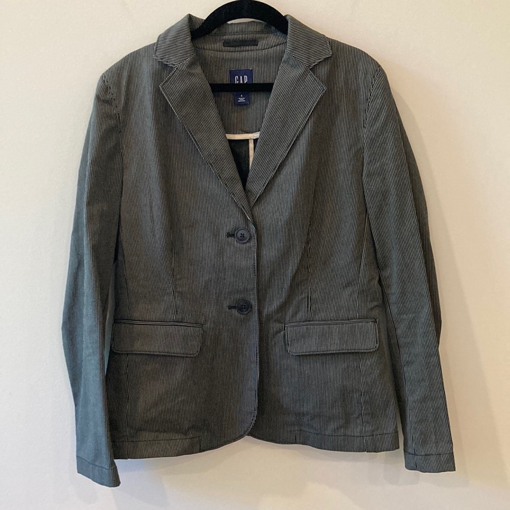 GAP Women’s Pinstripe Navy Blue Blazer Jacket Cotton Blend size 4